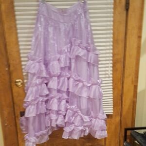 Free People Anthropologie Lilac Ruffled Maxi Skirt Sz M